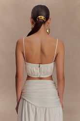 Scottie Shirred Linen Bandeau - Oat Marle
